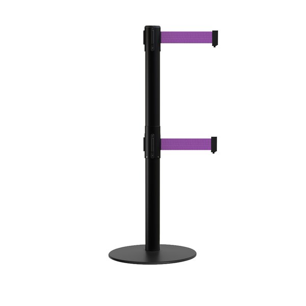 Montour Line Stanchion Dual Belt Barrier Flat Base Black Post 13ft. Purple Belt MX630D-BK-PE-130